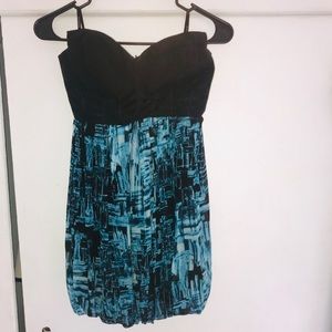 Bebe XS Blue and black strapless dress